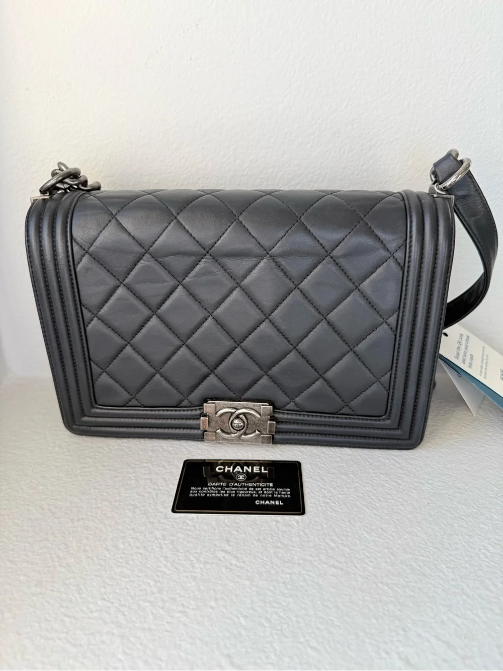 CHANEL Boy Black Quilted Leather - Ruthenium Hardware - Authenic